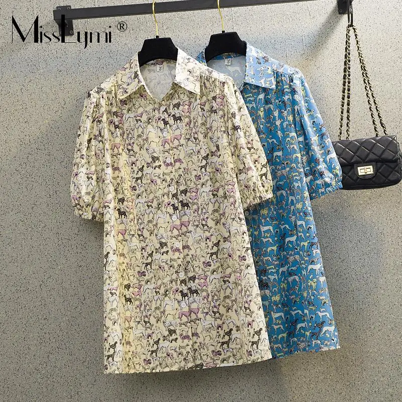 L-4XL Plus Size Women Cartoon Printing Shirt Dress Summer 2021 Casual Single Breasted Turn-down Collar Short Sleeve Short Dress
L-4XL Plus Size Women Cartoon Printing Shirt Dress Summer 2021 Casual Single Breasted Turn-down Collar Short Sleeve Short Dress