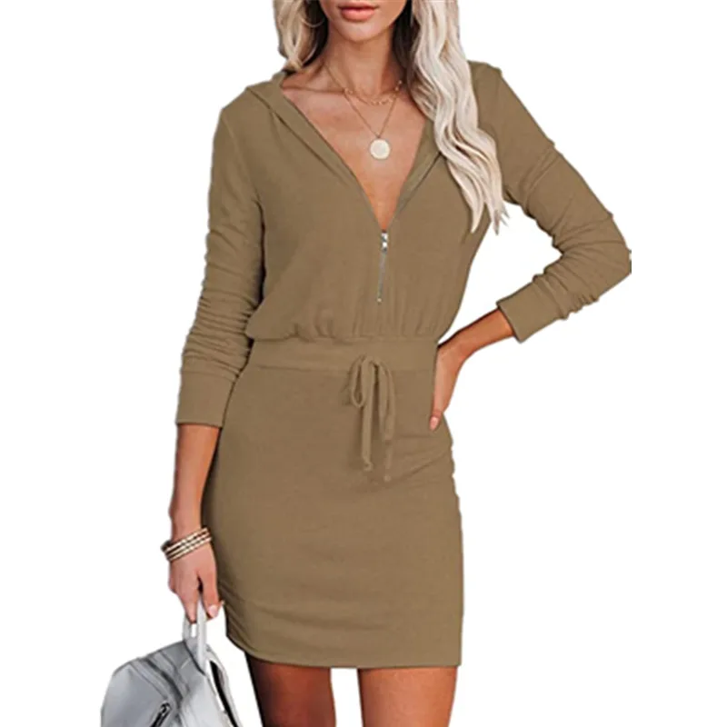 2021 Autumn and Winter European and American New Women's Solid Color Zipper Long-sleeved Hooded Waist Dress
2021 Autumn and Winter European and American New Women's Solid Color Zipper Long-sleeved Hooded Waist Dress
