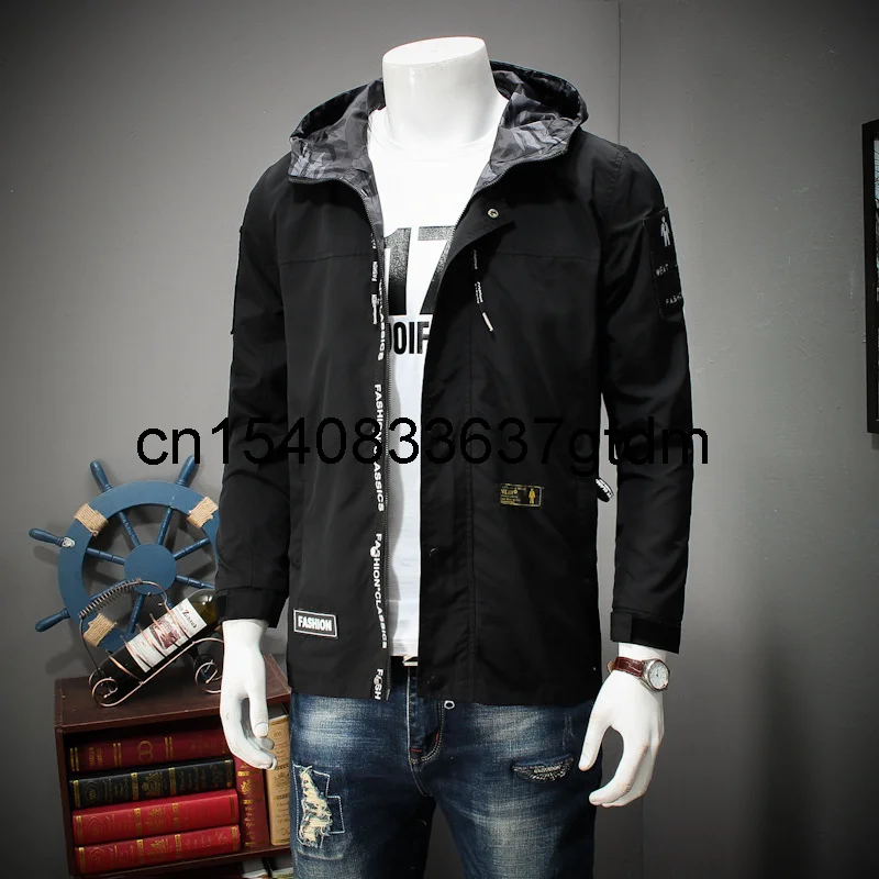 Spring new men's fattening plus size medium length hooded windbreaker men's youth fashion casual jacket 
Spring new men's fattening plus size medium length hooded windbreaker men's youth fashion casual jacket