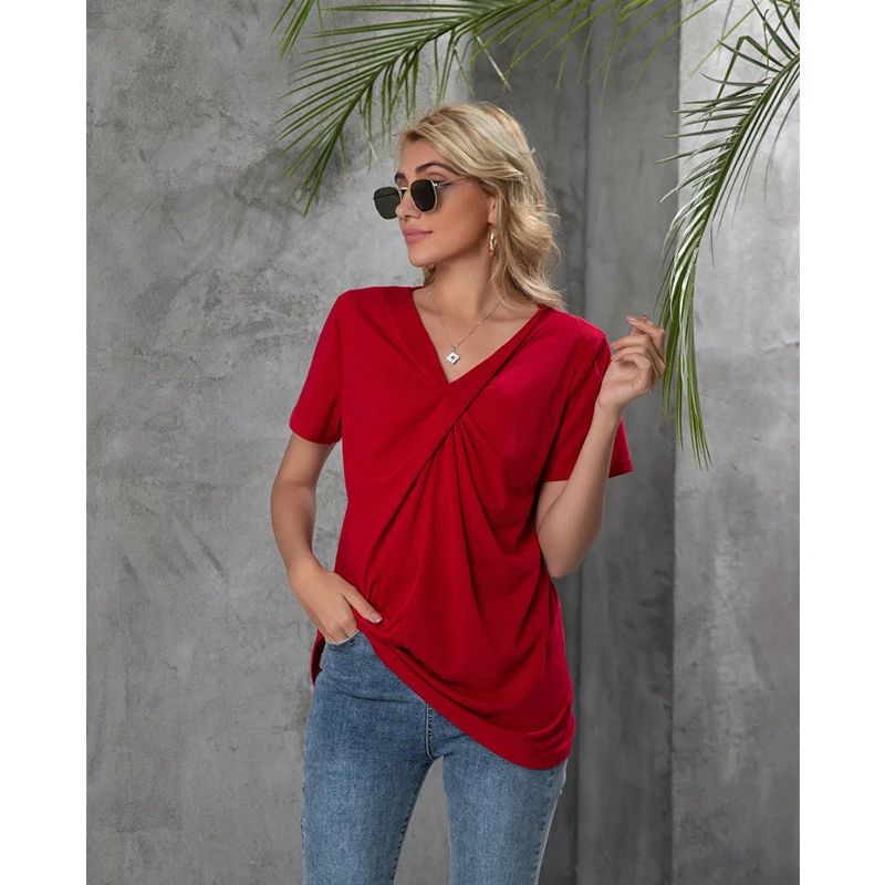 V-Neck Short Sleeve T-Shirts Women's Tee Shirt Free Shipping Summer Women's Clothing Solid Color Knot Breathable T-Shirt New
V-Neck Short Sleeve T-Shirts Women's Tee Shirt Free Shipping Summer Women's Clothing Solid Color Knot Breathable T-Shirt New