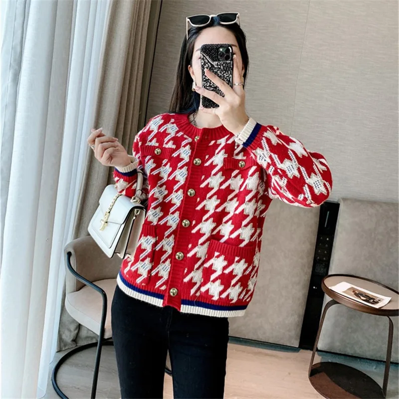 Houndstooth Sweaters Women Cardigan Coat Female O Neck Short Cardigans Vintage Outwear Fall Knitted Sweater Female Top Fashion
Houndstooth Sweaters Women Cardigan Coat Female O Neck Short Cardigans Vintage Outwear Fall Knitted Sweater Female Top Fashion