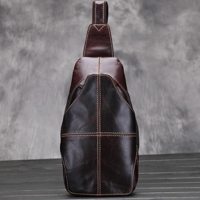 

YIANG Vintage Cowhide Men Single Shoulder Messenger Bag Travel Casual Crossbody Bags Male Genuine Tanned Leather Sling Chest Bag