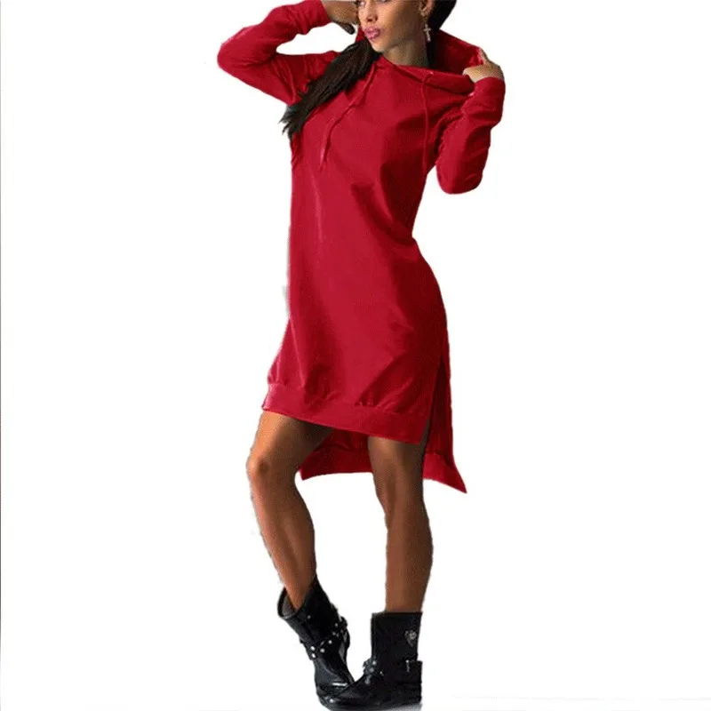 Autumn and winter European and American women's trendy fleece hooded high street style dress long casual sweater
Autumn and winter European and American women's trendy fleece hooded high street style dress long casual sweater