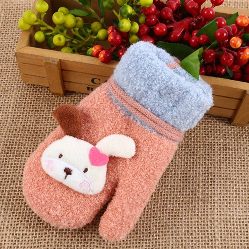Детские перчатки из кролика с героями мультфильмов для малышей Милые Утепленные