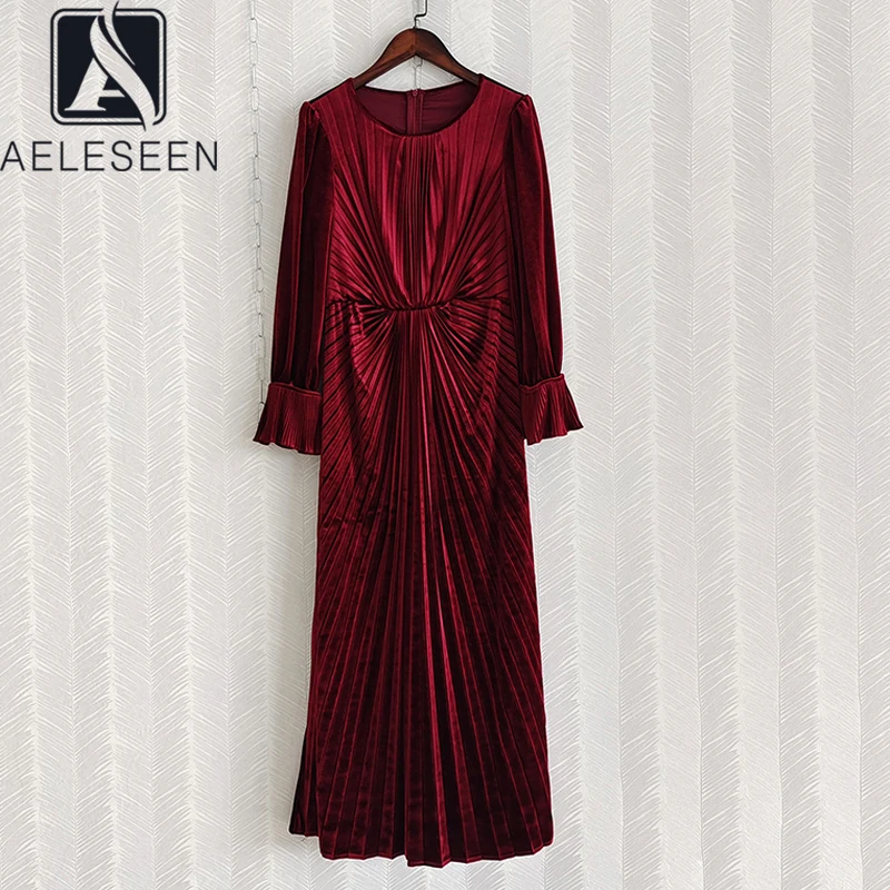 AELESEEN High Quality Women's Velvet Dress 2021 Runway Fashion Full-Lantern Sleeve Long Pleated Party Dress With Beading Belt
AELESEEN High Quality Women's Velvet Dress 2021 Runway Fashion Full-Lantern Sleeve Long Pleated Party Dress With Beading Belt