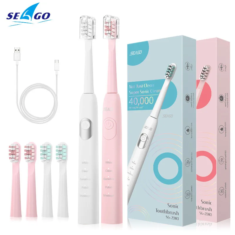 Seago Sonic Rechargeable Electric Toothbrush Super Power 5 Modes for Adult Dental Clean 30s Reminder Soft Dupont Bristle Brush
Seago Sonic Rechargeable Electric Toothbrush Super Power 5 Modes for Adult Dental Clean 30s Reminder Soft Dupont Bristle Brush