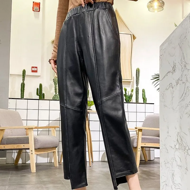 Pants Women Harem Genuine Leather Loose Fit Elastic High Waist Pants Autumn Asymmetrical Ankle Length Casual Straight Trousers
Pants Women Harem Genuine Leather Loose Fit Elastic High Waist Pants Autumn Asymmetrical Ankle Length Casual Straight Trousers