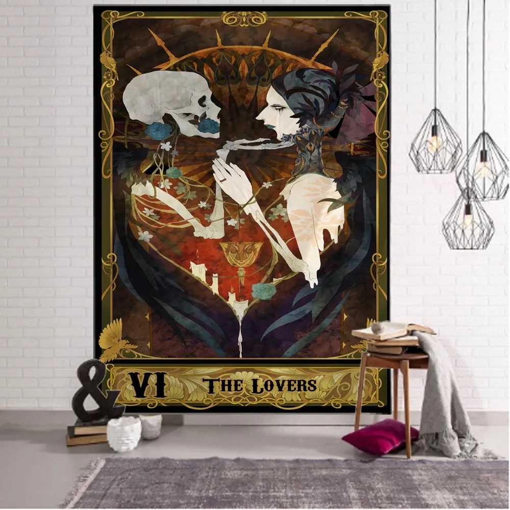 

Tarot card witch pattern tapestry aesthetics room wall hanging divination witchcraft psychedelic bohemian home decoration