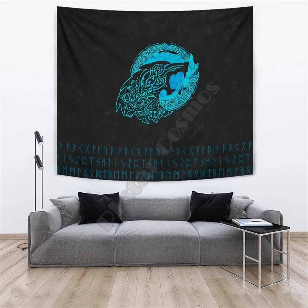 

Viking Style Tapestry - Fenrir Wolf Cyan 3D Print Wall Tapestry Rectangular Home Decor Wall Hanging Home Decoration