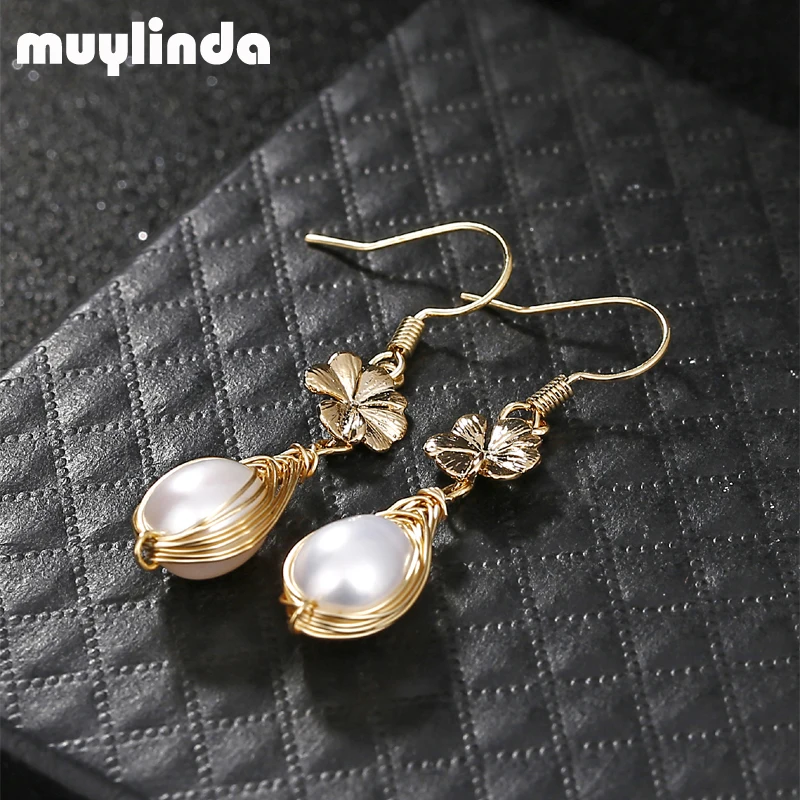 Женские серьги-подвески muylinda с цветком и жемчугом модные массивные серьги ручной