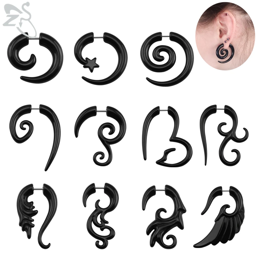 

ZS 1 Pair Acrylic Fake Ear Plug And Tunnel Men Women Punk Ear Tapers Tribal Spiral Fake Ear Gauges Stud Earring Piercing Jewelry