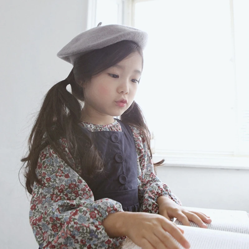 Новая модная детская шапка однотонные теплые береты для детей девочек Осень-зима