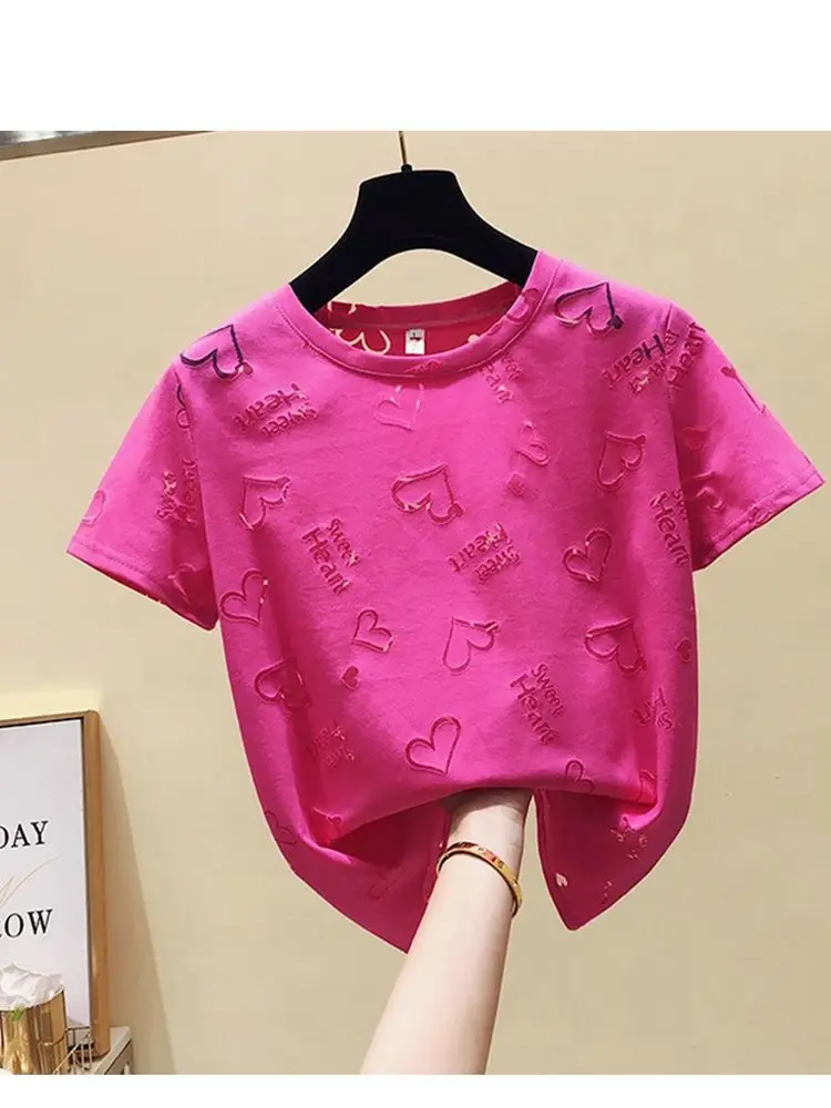 Hollow Sweetheart T-shirt Women's Short Sleeve Fashion Slim T-shirt Fashion Commuter Women's Top 2021 Summer New Korean Version
Hollow Sweetheart T-shirt Women's Short Sleeve Fashion Slim T-shirt Fashion Commuter Women's Top 2021 Summer New Korean Version