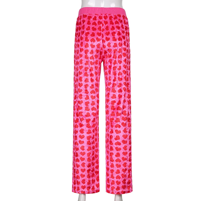 Weekeep Pink Heart Print Velvet Trousers Women Lace Up High Wasit Baggy Straight Long Pants Summer Casual Sporty Fitness Outfits
Weekeep Pink Heart Print Velvet Trousers Women Lace Up High Wasit Baggy Straight Long Pants Summer Casual Sporty Fitness Outfits