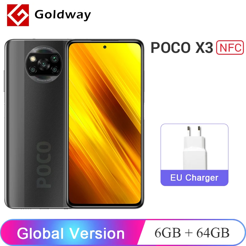 Глобальная версия POCO X3 NFC 6 ГБ ОЗУ 64 Гб / 128 ПЗУ Мобильный телефон Snapdragon 732G Мп Четыре