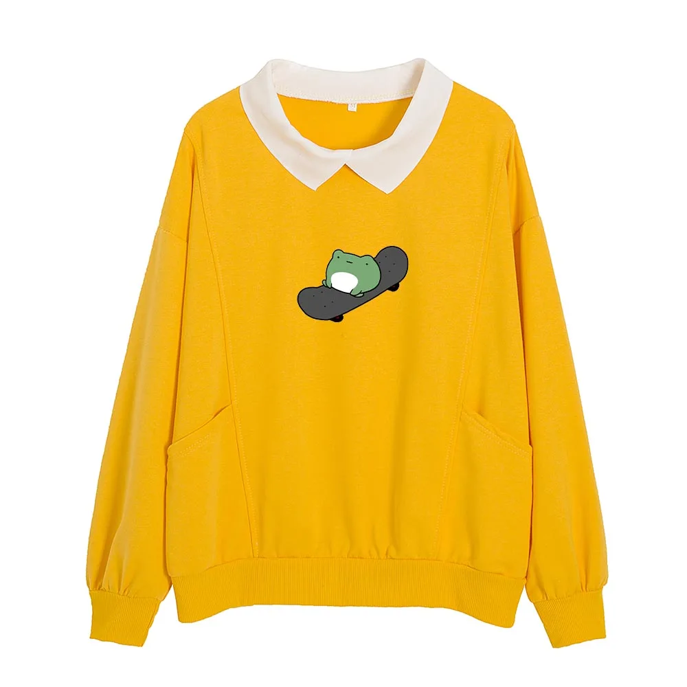 Kawaii Skateboarding Frog Hoodie Oversized Sweatshirt Sweet Turn-down Collar Hoodies for Women Clothes Female Korean Sweatshirt
Kawaii Skateboarding Frog Hoodie Oversized Sweatshirt Sweet Turn-down Collar Hoodies for Women Clothes Female Korean Sweatshirt