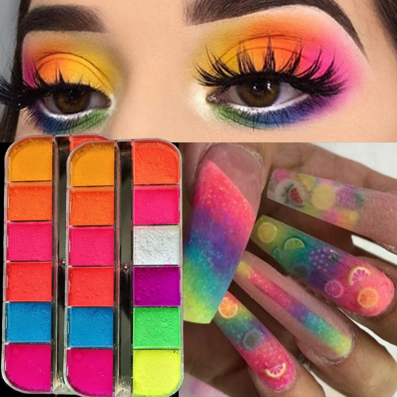 12 Color Phosphor Eyeshadow Nail Glitter Powder Fluorescent Neon Eyeshadow Palette Powder Dust Nail Art Pigment Dust Decoration 
12 Color Phosphor Eyeshadow Nail Glitter Powder Fluorescent Neon Eyeshadow Palette Powder Dust Nail Art Pigment Dust Decoration