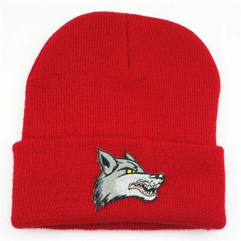 

Cotton Wolf Animal Embroidery Thicken Knitted Hat Winter Warm Hat Skullies Cap Beanie Hat for Men and Women 301