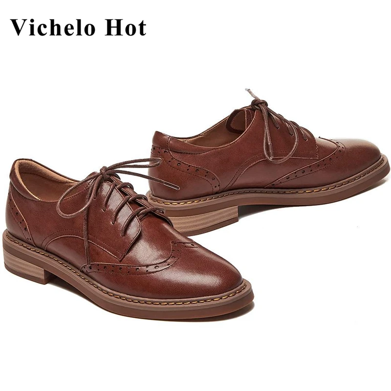 Vichelo Hot genuine leather round toe low heels sewing print vitality British school high street fashion lace up women pumps L56
Vichelo Hot genuine leather round toe low heels sewing print vitality British school high street fashion lace up women pumps L56
