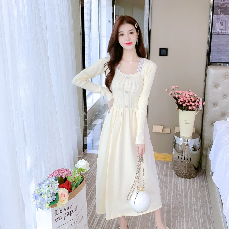 COIGARSAM Women One Piece Korea Dress New French Style Knitting Lace Pearl Apricot Dresses Traf Robe Vestidos
COIGARSAM Women One Piece Korea Dress New French Style Knitting Lace Pearl Apricot Dresses Traf Robe Vestidos