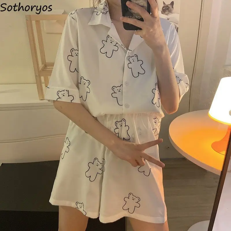 Summer Sweet Pajama Sets for Women Cartoon Bear Printed Cardigans Loose Simple Korean Stylish Cute Sleepwear Ladies Chic Leisure
Summer Sweet Pajama Sets for Women Cartoon Bear Printed Cardigans Loose Simple Korean Stylish Cute Sleepwear Ladies Chic Leisure