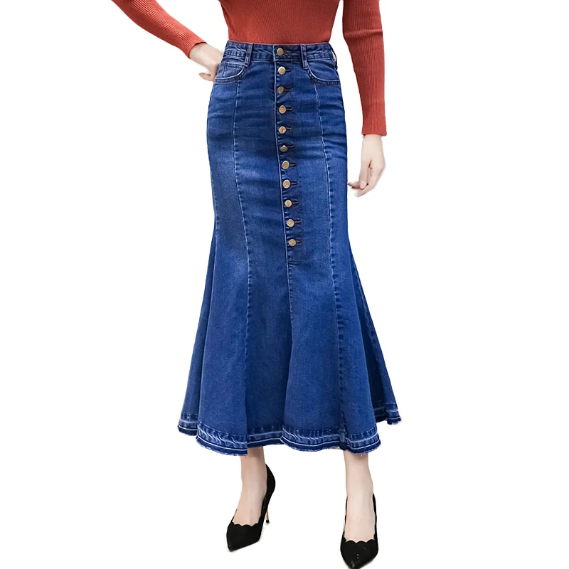 Vintage Single-breasted Mermaid Denim Skirts Women Summer Plus Size High Waist Jeans Skirts Ladies Saia jupe femme
Vintage Single-breasted Mermaid Denim Skirts Women Summer Plus Size High Waist Jeans Skirts Ladies Saia jupe femme