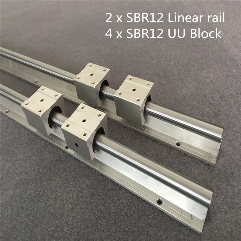 

2pcs SBR12 300 400 500 600 800 1000 1200 1300 1500mm Fully Supported Linear Rail Slide Shaft Rod + 4Pcs SBR12UU Bearing Block