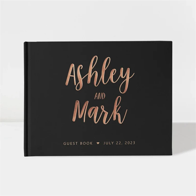 

Personalized Wedding Guest Book,Hardcover Guestbook,Black and Rose Gold Foil Wedding Guest Sign In Book,Color Choices Available