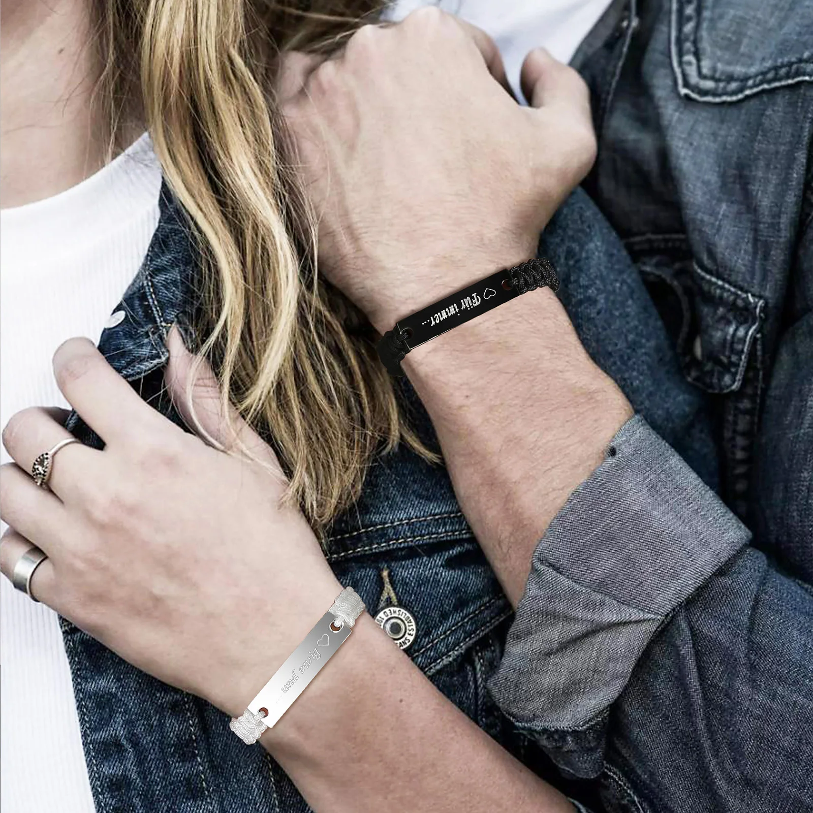 2peices Couples Bracelets, Handmade Braided Cord Matching Bracelet,stainless Steel ID Tag Bar Bracelet 
2peices Couples Bracelets, Handmade Braided Cord Matching Bracelet,stainless Steel ID Tag Bar Bracelet