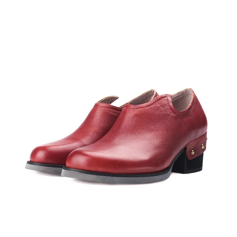 Women's Leather Pumps Genuine Leather Women Shoes High Heel Casual Shoes Medium Heel Round Toe 2020 Spring