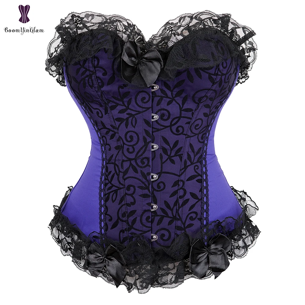 Sexy Women Purple Corsets With Black Lace Trim Corset Satin Overbust Waist Cincher Bustier Top
Sexy Women Purple Corsets With Black Lace Trim Corset Satin Overbust Waist Cincher Bustier Top
