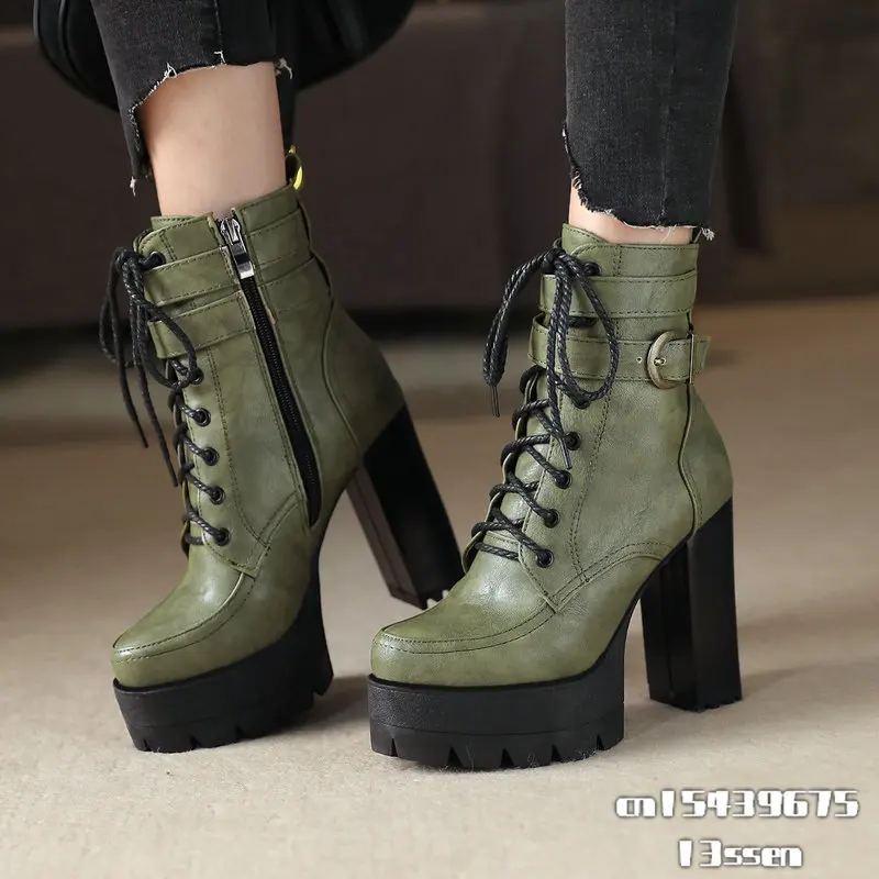 Fashion Platform Women Boots Square High Heel Ankle Boots Lace Up Zipper Motorcycle boots Autumn Winter Plush Ladies Shoes
Fashion Platform Women Boots Square High Heel Ankle Boots Lace Up Zipper Motorcycle boots Autumn Winter Plush Ladies Shoes