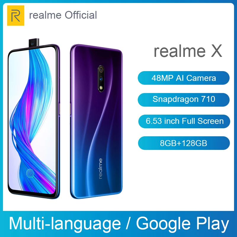 Realme X 8 ГБ ОЗУ 128 Гб ПЗУ 6 53 ''экран Snapdragon 710 мобильный телефон 16 МП всплывающая