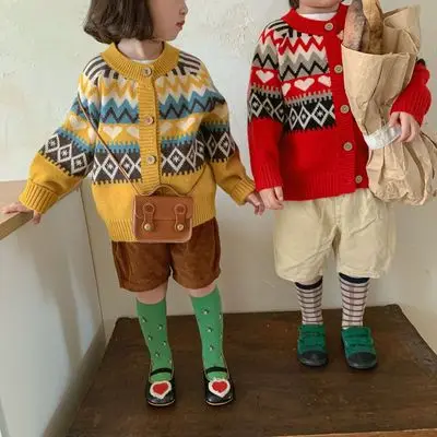 Korean Children's Autumn and Winter Sweater Cardigan Sweater Girls and Boys Baby Thick Woolen Color Matching Cardigan Jacket
Korean Children's Autumn and Winter Sweater Cardigan Sweater Girls and Boys Baby Thick Woolen Color Matching Cardigan Jacket