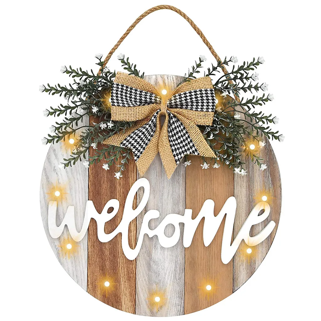 LED Wood Sign Welcome Wreaths Flower Decoration With light Door Hanging Garland Ornament Artificial Plant Decor For Home Party
LED Wood Sign Welcome Wreaths Flower Decoration With light Door Hanging Garland Ornament Artificial Plant Decor For Home Party