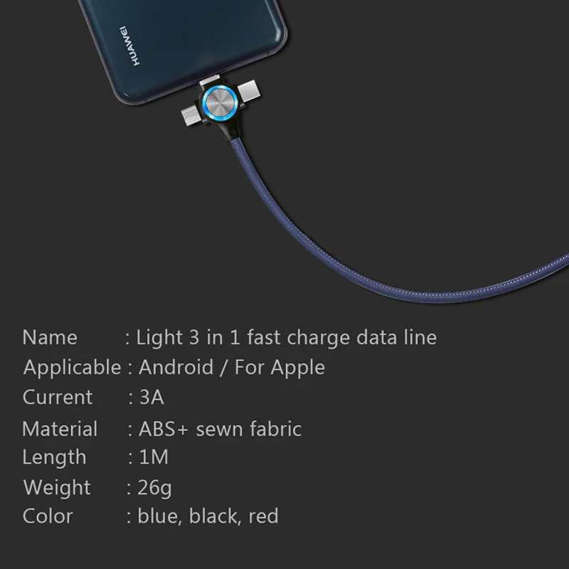 ! USB-кабель ACCEZZ 3 в 1 8-контактный со светодиодной подсветкой для iPhone X 8 7 XS MAX Micro USB
