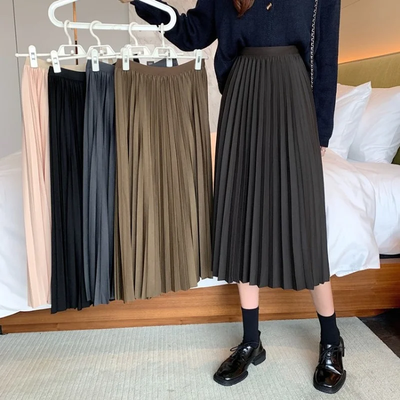 Y2KWomen Draped Rib BLACK Pleated Skirt Elastic High Waist Long Skirt Female Autumn Ladies High Quality Midi Skirt Saia 
Y2KWomen Draped Rib BLACK Pleated Skirt Elastic High Waist Long Skirt Female Autumn Ladies High Quality Midi Skirt Saia