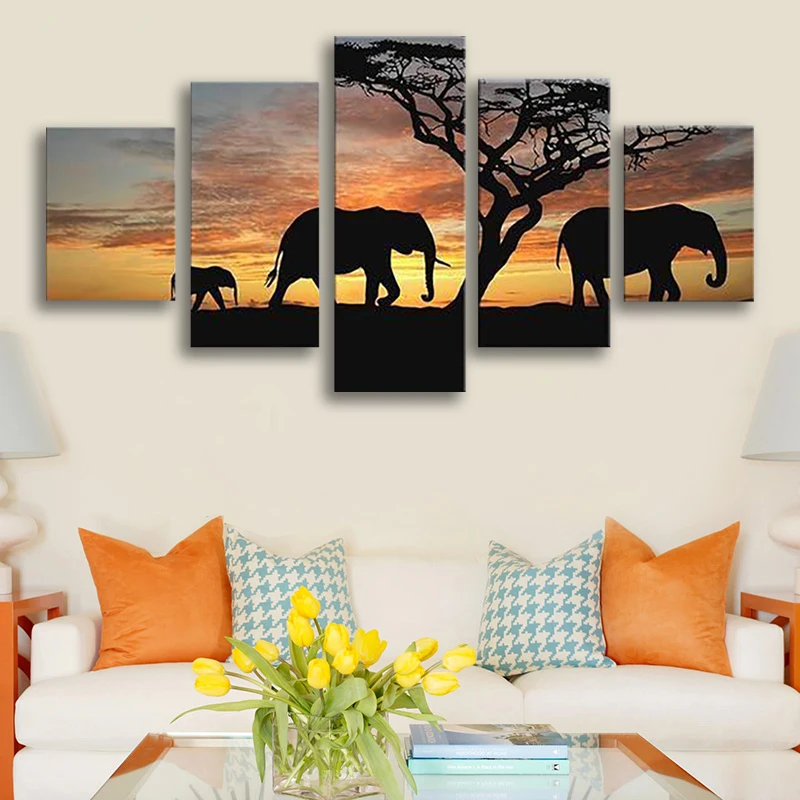5 Pieces Wall Art Canvas Painting Animal Poster Elephant Family On Sunset Modular Picture Modern Living Room Decorative Frame
5 Pieces Wall Art Canvas Painting Animal Poster Elephant Family On Sunset Modular Picture Modern Living Room Decorative Frame