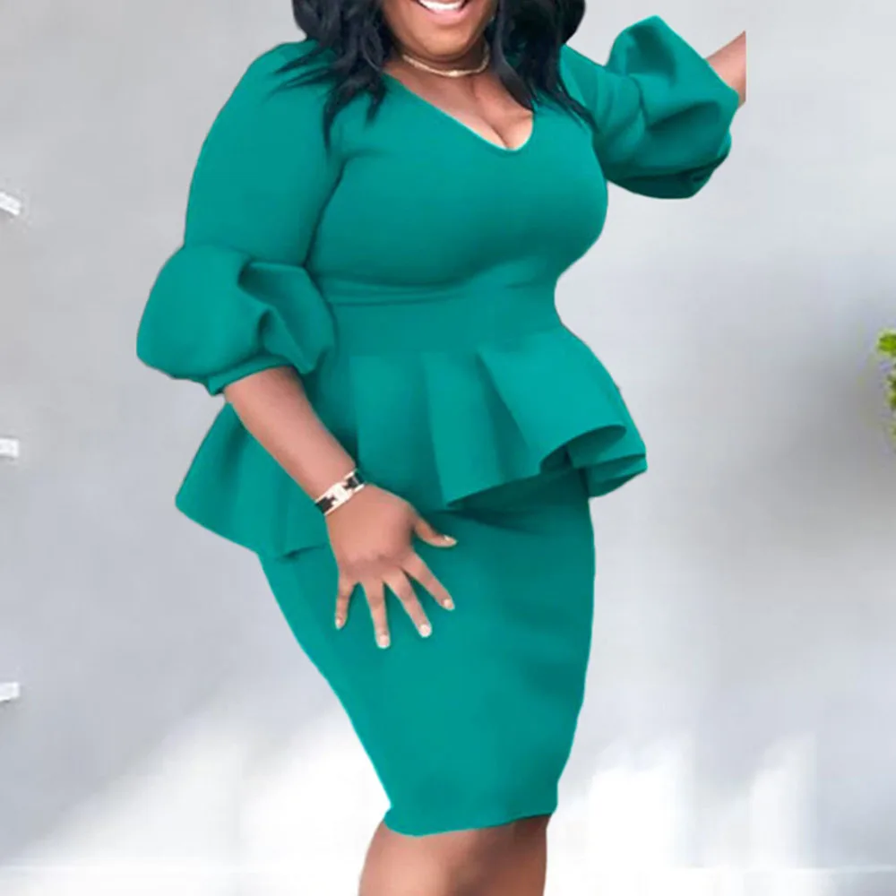 New Plus Size Women Clothing Ruffle Solid Color Buttocks V-neck Lantern Sleeve Fashion Autumn 2021 Commute Europe America Dress
New Plus Size Women Clothing Ruffle Solid Color Buttocks V-neck Lantern Sleeve Fashion Autumn 2021 Commute Europe America Dress