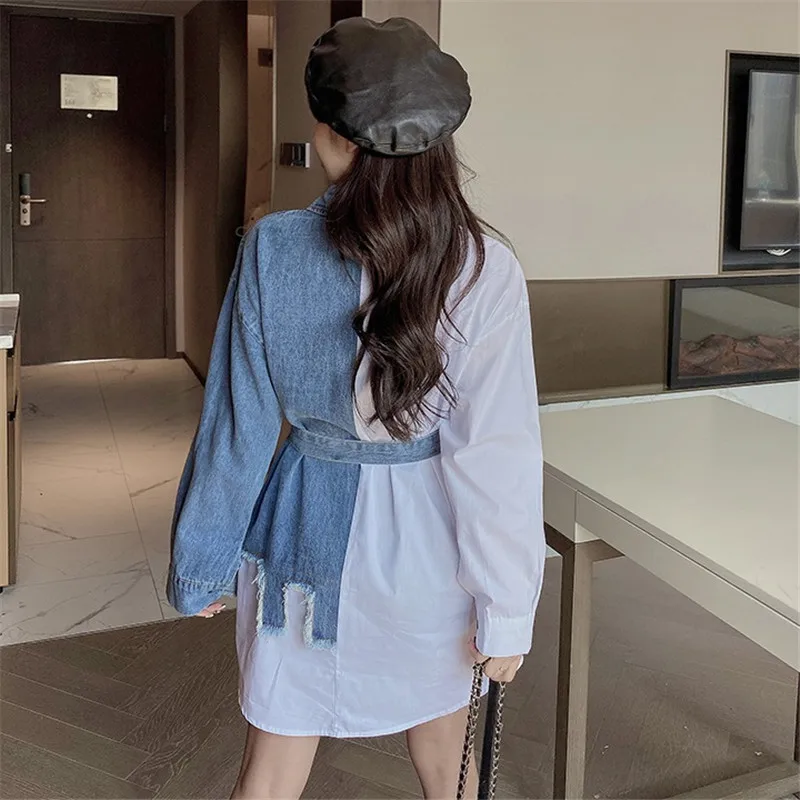 CBAFU women's denim shirt spring autumn color contrast patchwork lace up blouse versatile top long sleeve runway blusas N374
CBAFU women's denim shirt spring autumn color contrast patchwork lace up blouse versatile top long sleeve runway blusas N374