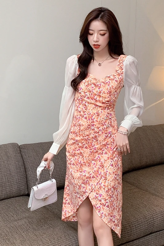 COIGARSAM Floral Print Women dress New Spring Summer Chiffon Square Collar Dresses 816
COIGARSAM Floral Print Women dress New Spring Summer Chiffon Square Collar Dresses 816