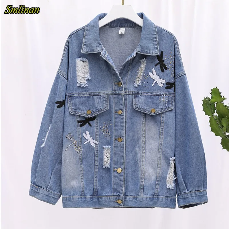 Smlinan размера плюс 5xl свободная винтажная джинсовая куртка для женщин, однобортная, с вышивкой, потертые, уличная одежда, базовое пальто для ж... 
Smlinan размера плюс 5xl свободная винтажная джинсовая куртка для женщин, однобортная, с вышивкой, потертые, уличная одежда, базовое пальто для ж...