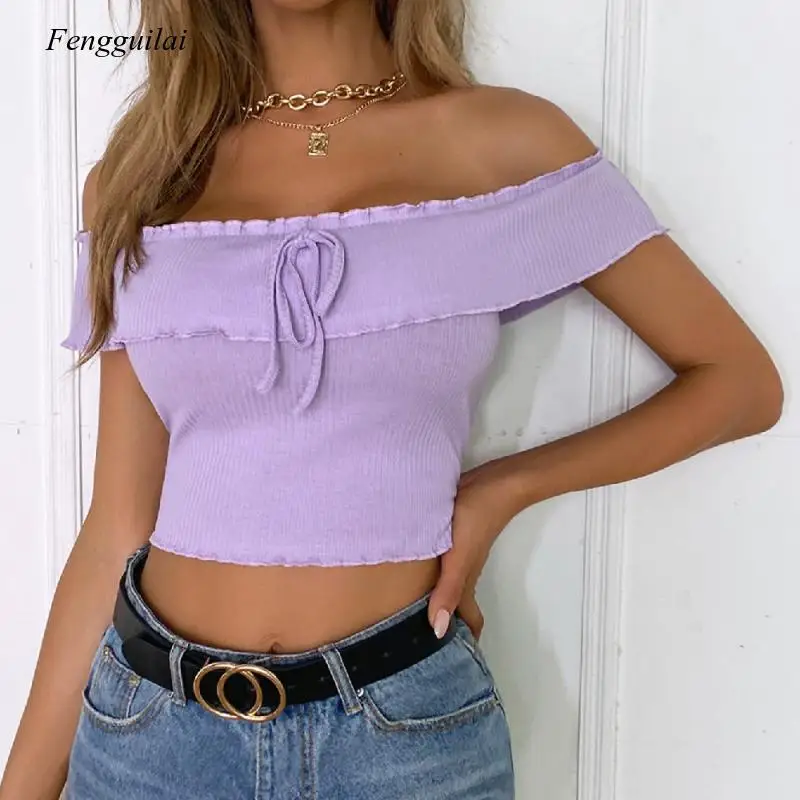 Women's 2021 Tie Ear Edge Light Purple Slim Open Navel Short Sleeve T-Shirt for Lady Causal Summer
Women's 2021 Tie Ear Edge Light Purple Slim Open Navel Short Sleeve T-Shirt for Lady Causal Summer