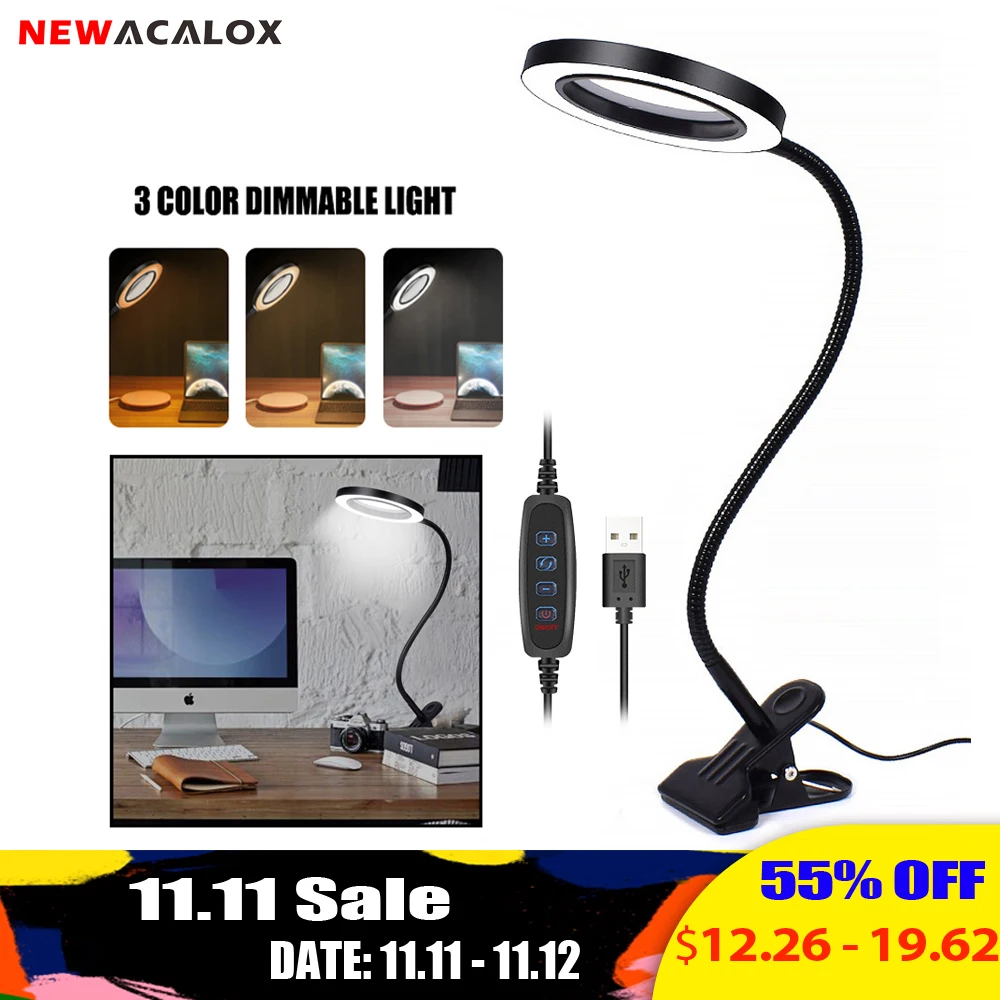 NEWACALOX Flexible 3X/5X USB 3 Colors Lamp Magnifier Clip-on Table Top Desk LED Reading Large Lens Illuminated Magnifying Glass
NEWACALOX Flexible 3X/5X USB 3 Colors Lamp Magnifier Clip-on Table Top Desk LED Reading Large Lens Illuminated Magnifying Glass