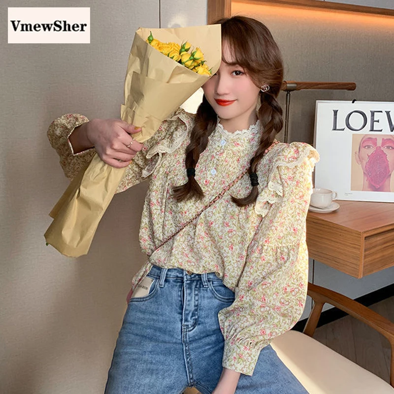 VmewSher New Spring Ruffle Shoulder Lace Splice Women Blouse O Neck Floral Chiffon Sweet Puff Long Sleeve Female Cute Shirt Tops
VmewSher New Spring Ruffle Shoulder Lace Splice Women Blouse O Neck Floral Chiffon Sweet Puff Long Sleeve Female Cute Shirt Tops