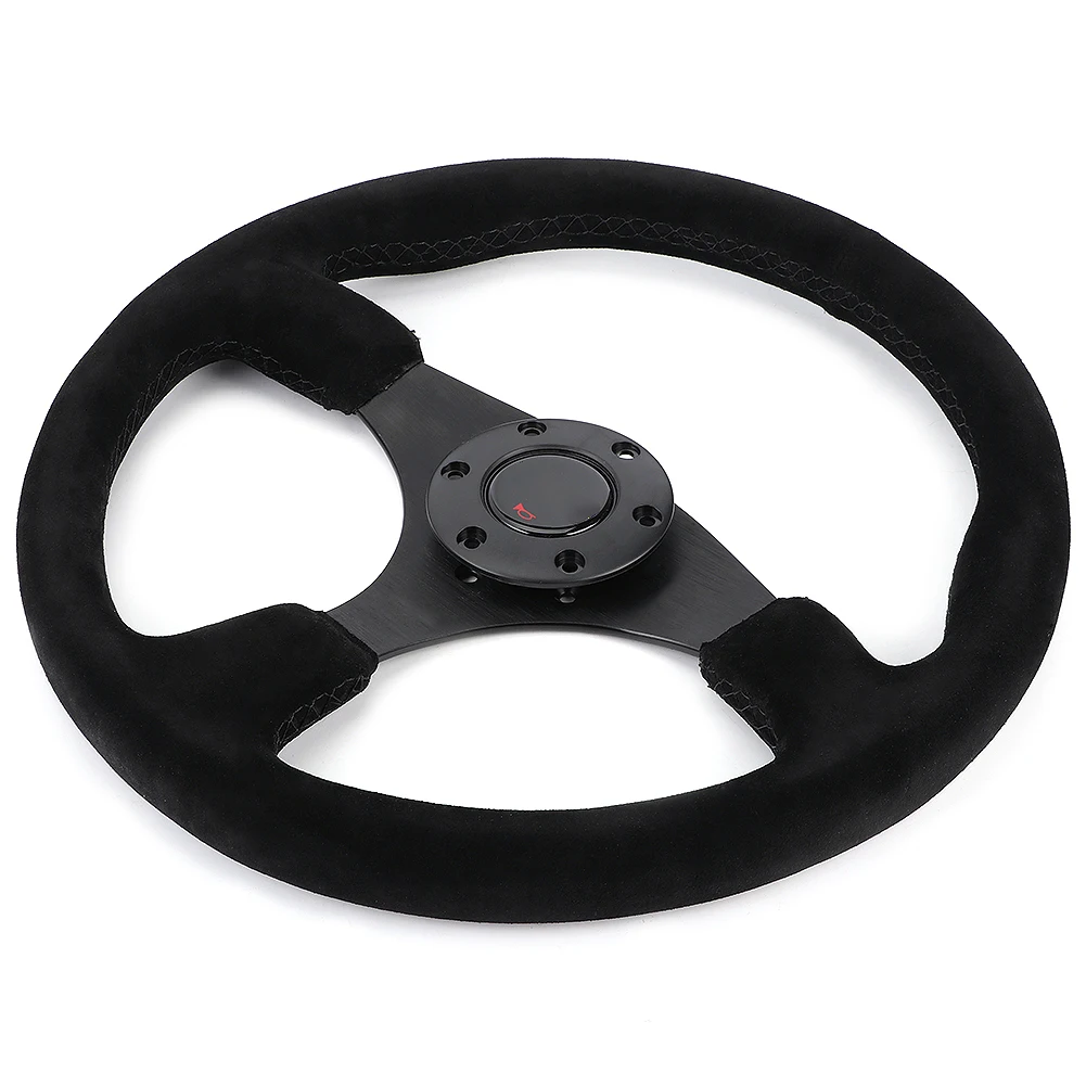 

14in/350mm Steering Wheel for MOMO Style 6 Black Suede Racing Steering Wheel Black Stitching with Horn Button New Arrivals