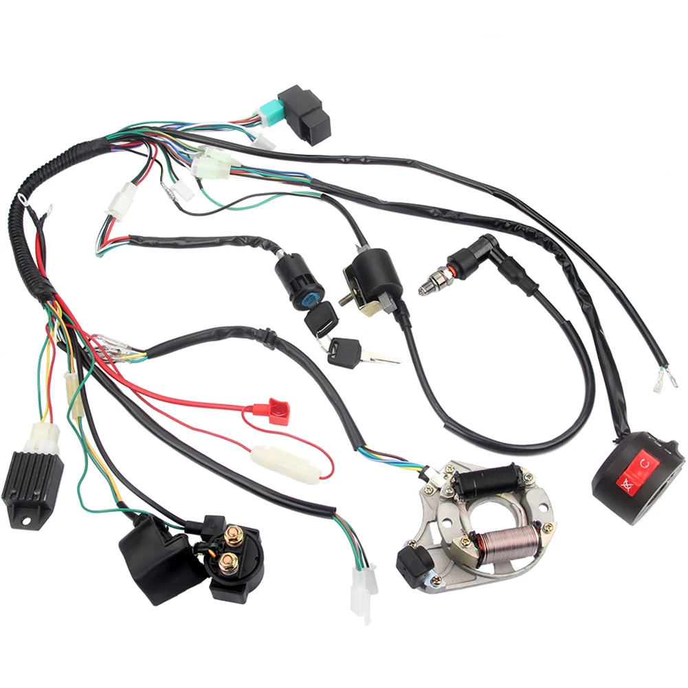 Complete Electrics Wiring Harness Stator Coil CDI Solenoid Relay Spark Plug for 4 Wheelers Stroke ATV (50cc 70cc 110cc 125cc)
Complete Electrics Wiring Harness Stator Coil CDI Solenoid Relay Spark Plug for 4 Wheelers Stroke ATV (50cc 70cc 110cc 125cc)