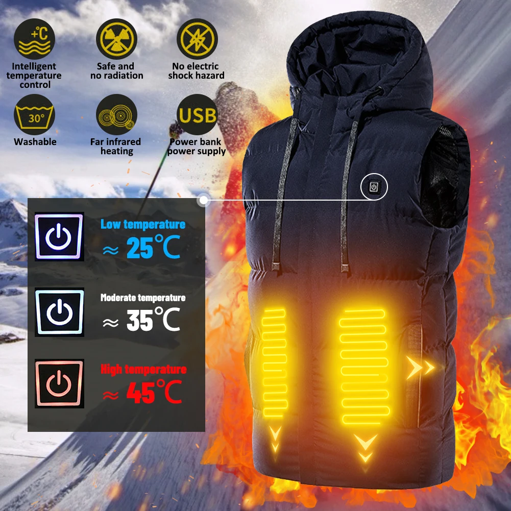 7 Heating Pads Winter Outdoor Men'S Electric Heated Vest USB Smart Heating Vest Winter Warm Jacket Winter Warm Heated Hunting
7 Heating Pads Winter Outdoor Men'S Electric Heated Vest USB Smart Heating Vest Winter Warm Jacket Winter Warm Heated Hunting