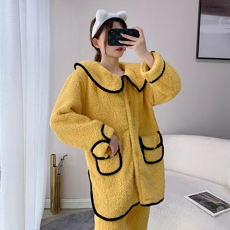 Women Flannel Loungewear Winter Lapel Shirt&Pants Long Sleeve 2PCS Sleepwear Warm Thick Pijamas Suit Casual Sleep Set Nightwear
Women Flannel Loungewear Winter Lapel Shirt&Pants Long Sleeve 2PCS Sleepwear Warm Thick Pijamas Suit Casual Sleep Set Nightwear