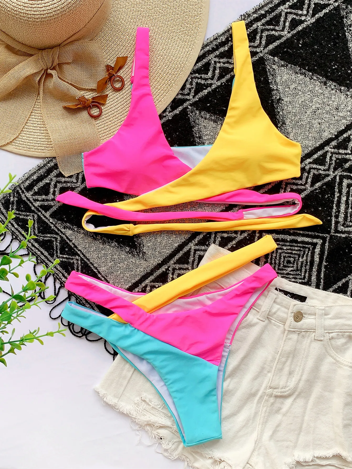 Women's Swimsuit Bathing Suits Color Matching Bandage Bikini High Waist Beach Wear Swimwear 2021
Women's Swimsuit Bathing Suits Color Matching Bandage Bikini High Waist Beach Wear Swimwear 2021